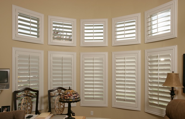 Large bay window with plantation shutters